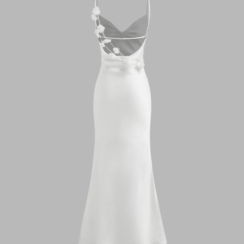 NWOT, Women’s Cowl Neck Low Back dress W/ Flower Strap White, small, K10 - Picture 1 of 6